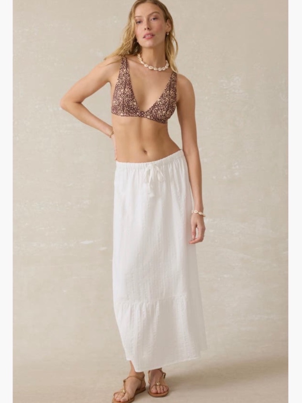 Faherty Dune Organic Cotton Gauze Drawstring Maxi Skirt White SZ L